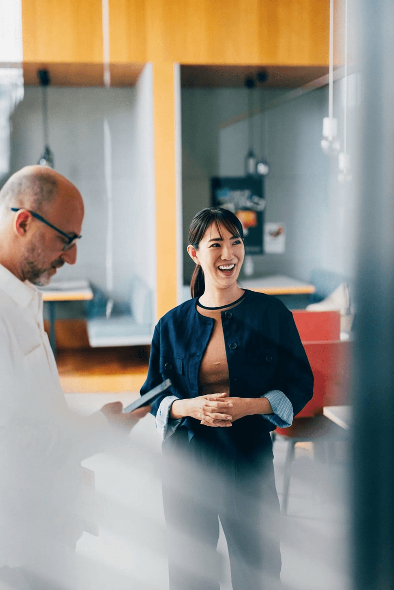 A founder in conversation at her business