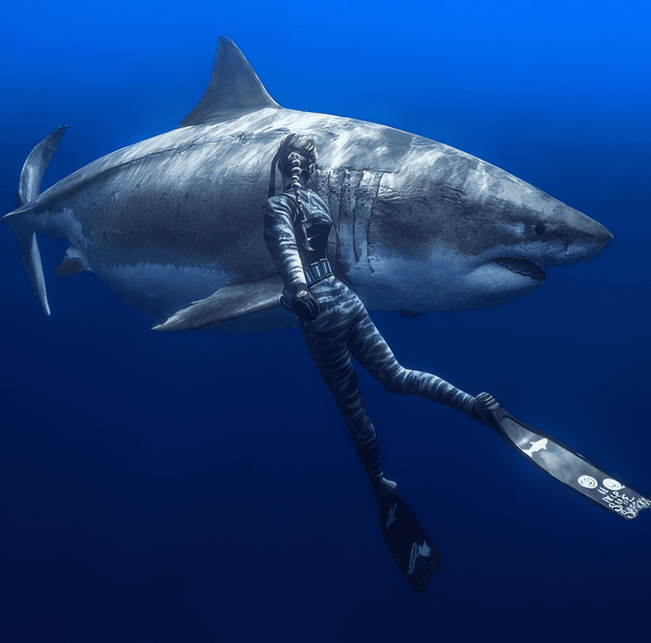 Shark gliding through deep water